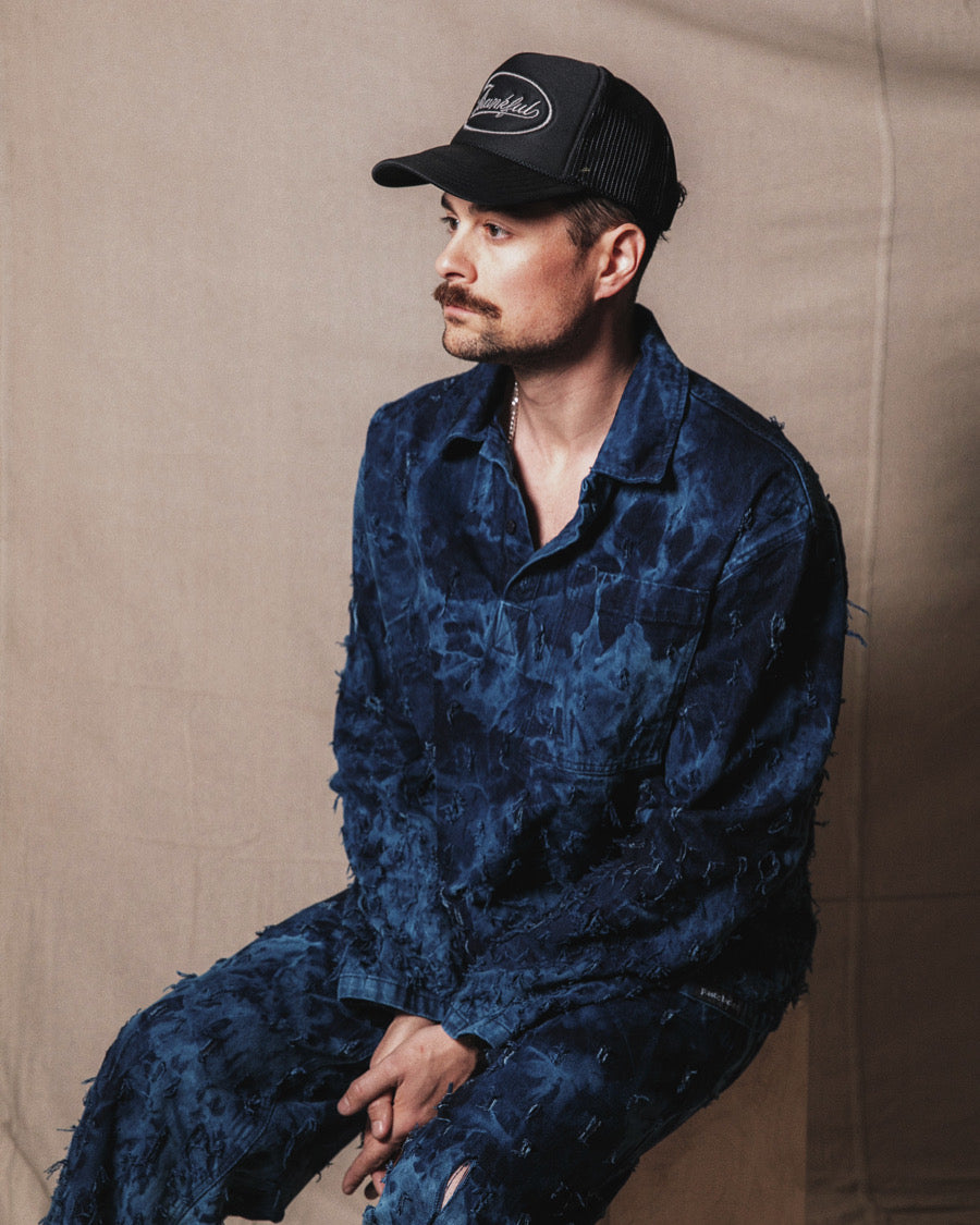 Distressed Denim 2-Piece Set (Pullover & Pants) in Maritime / MEDIUM or LARGE