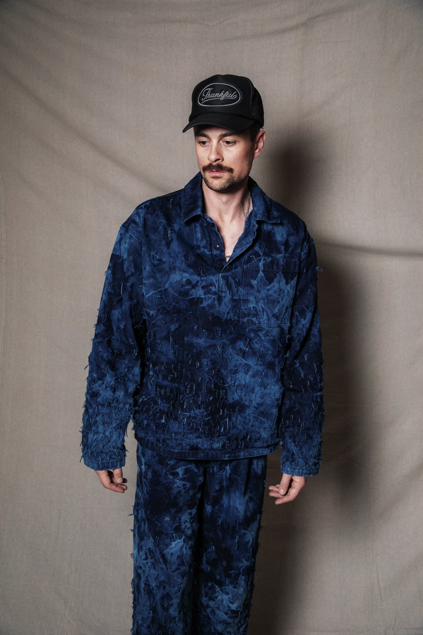 Distressed Denim 2-Piece Set (Pullover & Pants) in Maritime / MEDIUM or LARGE