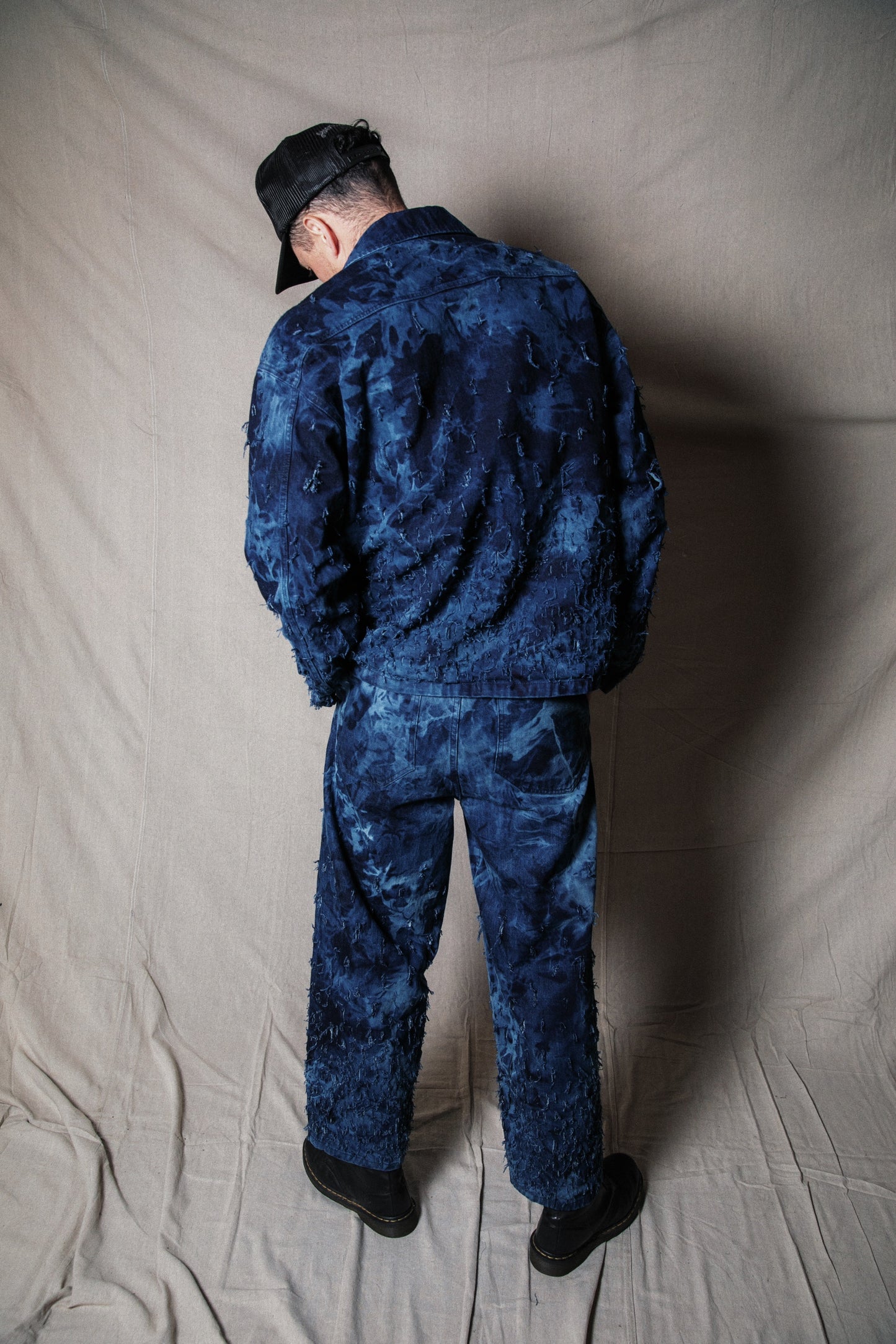 Distressed Denim 2-Piece Set (Pullover & Pants) in Maritime / MEDIUM or LARGE