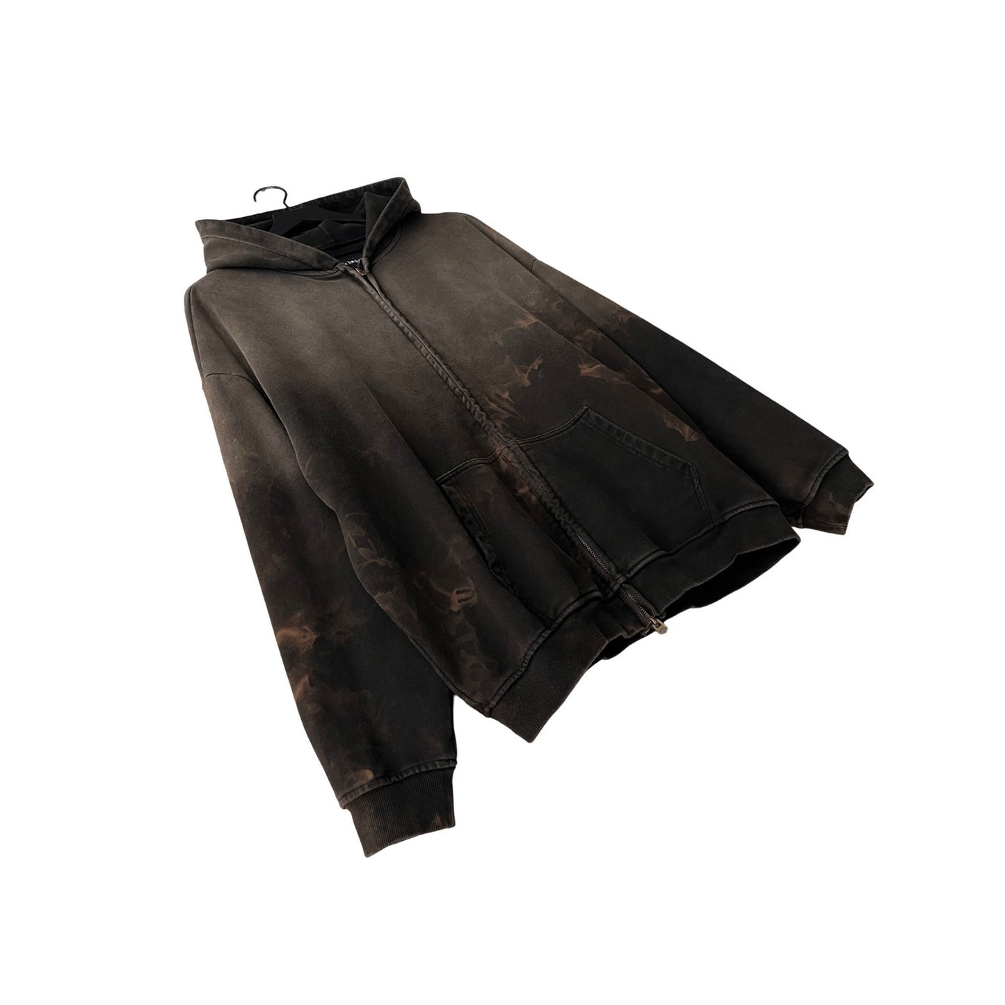 Distressed Heavyweight Full Zip Hoodie in Soot / MULTIPLE SIZES