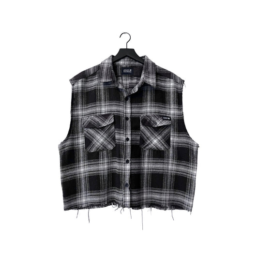 Cropped Sleeveless Plaid Shirt in Grunge / MULTIPLE SIZES