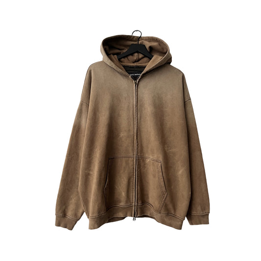 Distressed Heavyweight Full Zip Hoodie in Wheat / X-LARGE