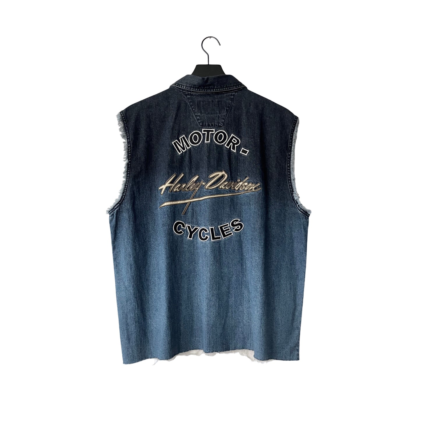 Harley Davidson Cropped Denim Sleeveless Shirt in Tidepool / LARGE