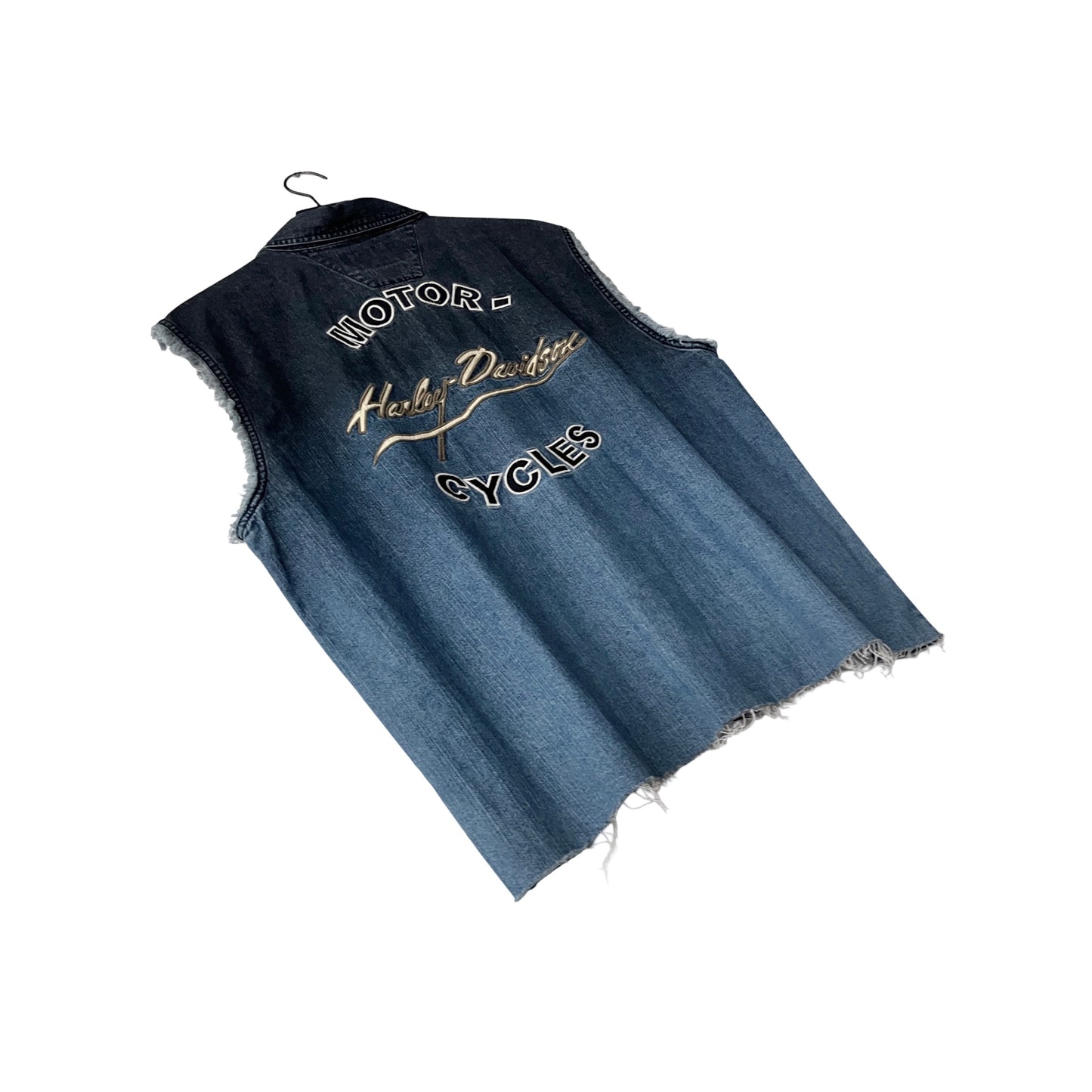 Harley Davidson Cropped Denim Sleeveless Shirt in Tidepool / LARGE