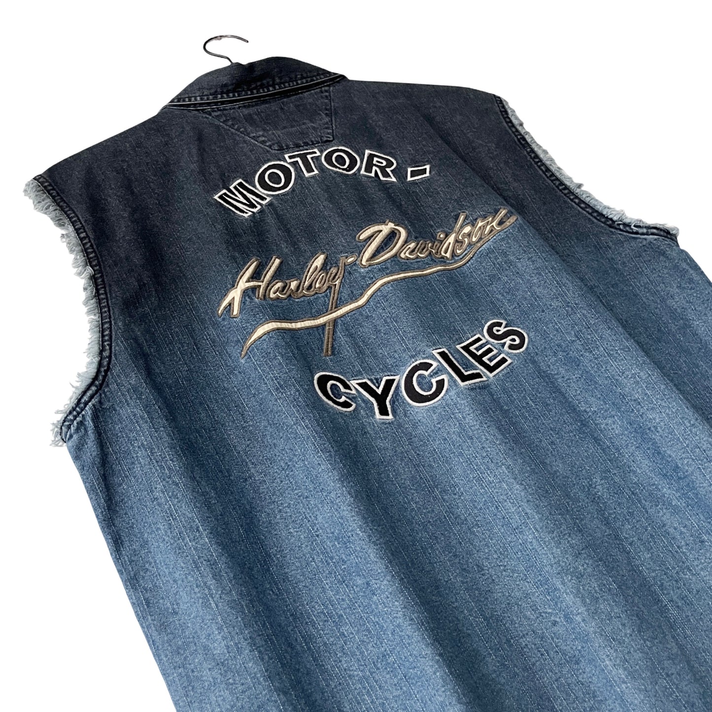 Harley Davidson Cropped Denim Sleeveless Shirt in Tidepool / LARGE