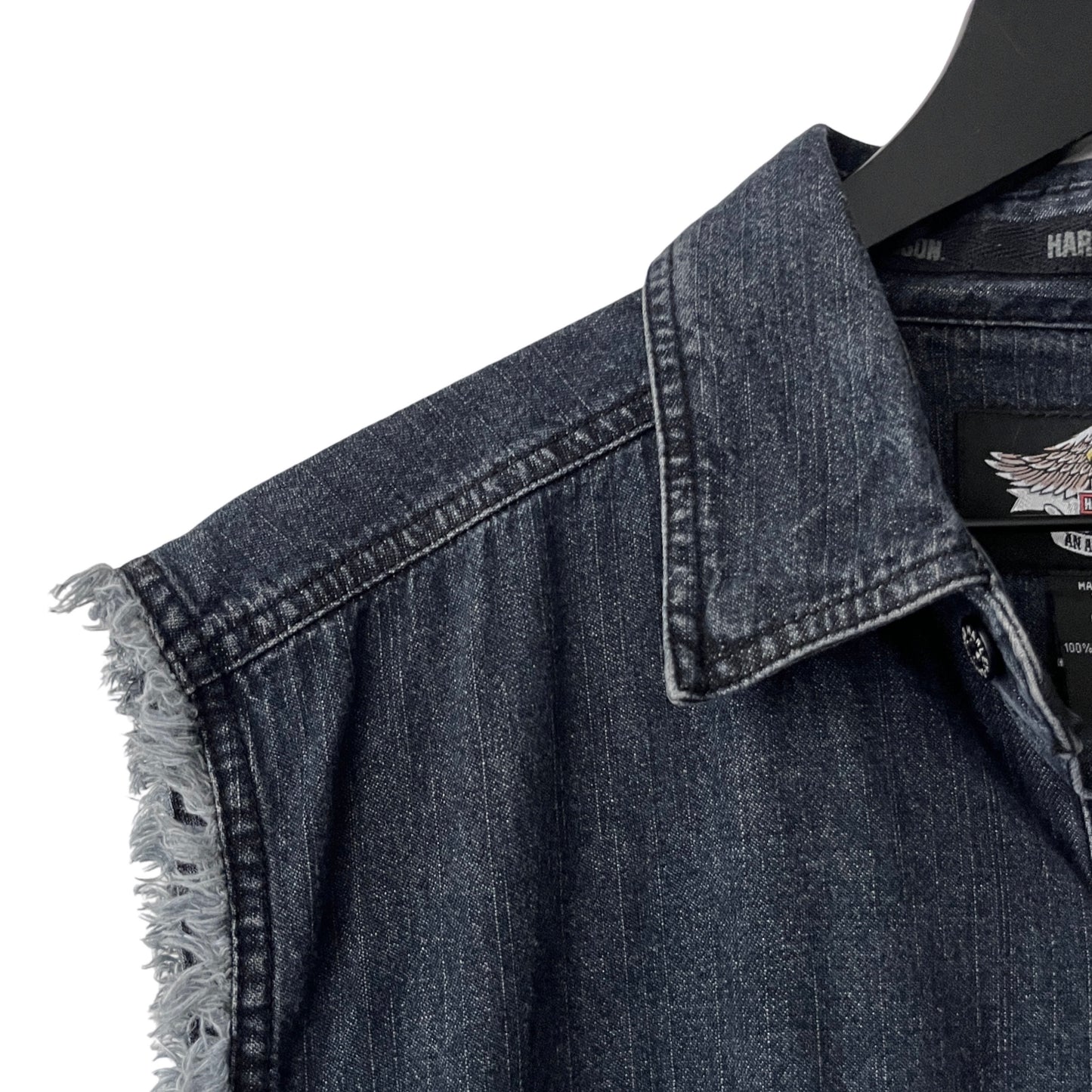 Harley Davidson Cropped Denim Sleeveless Shirt in Tidepool / LARGE