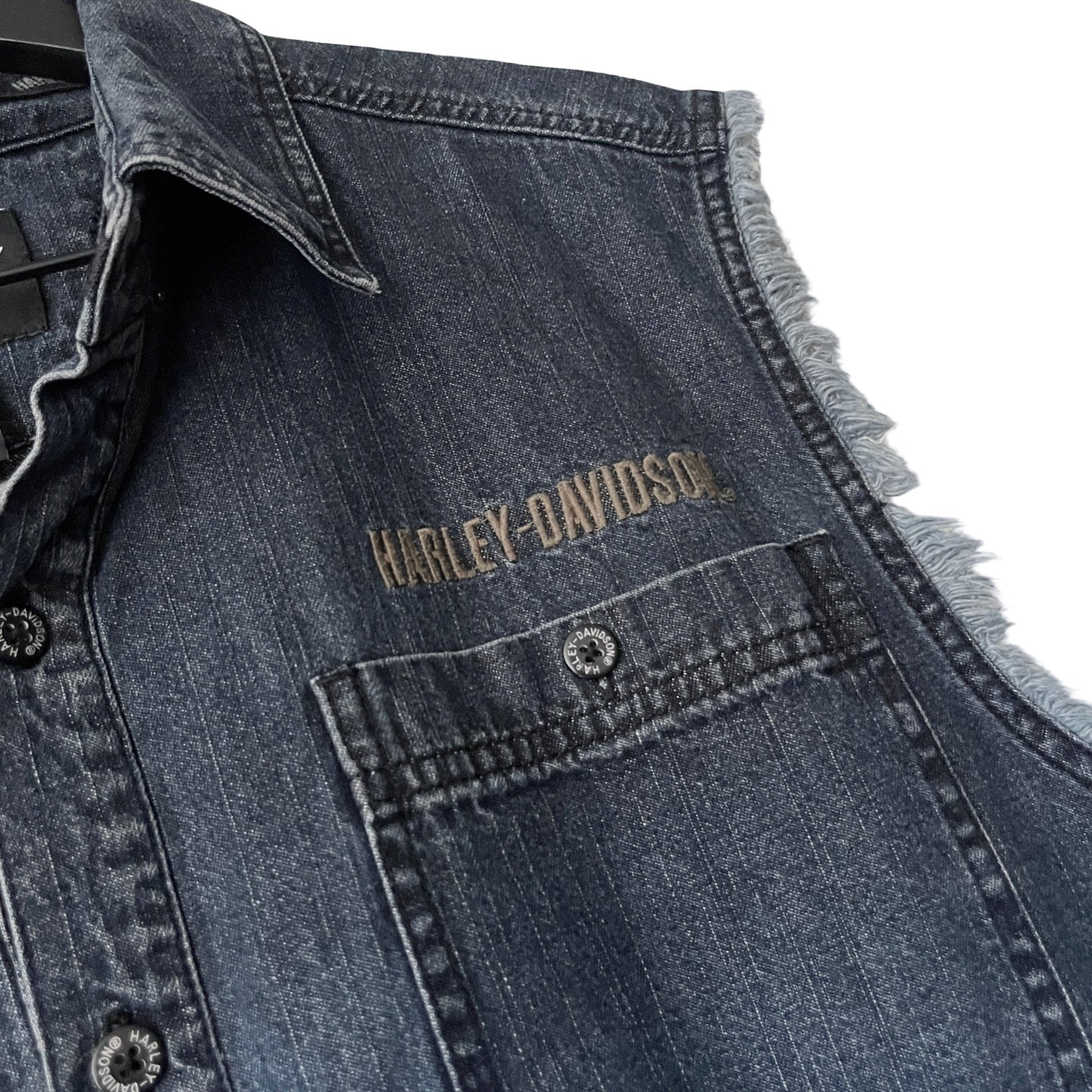 Harley Davidson Cropped Denim Sleeveless Shirt in Tidepool / LARGE