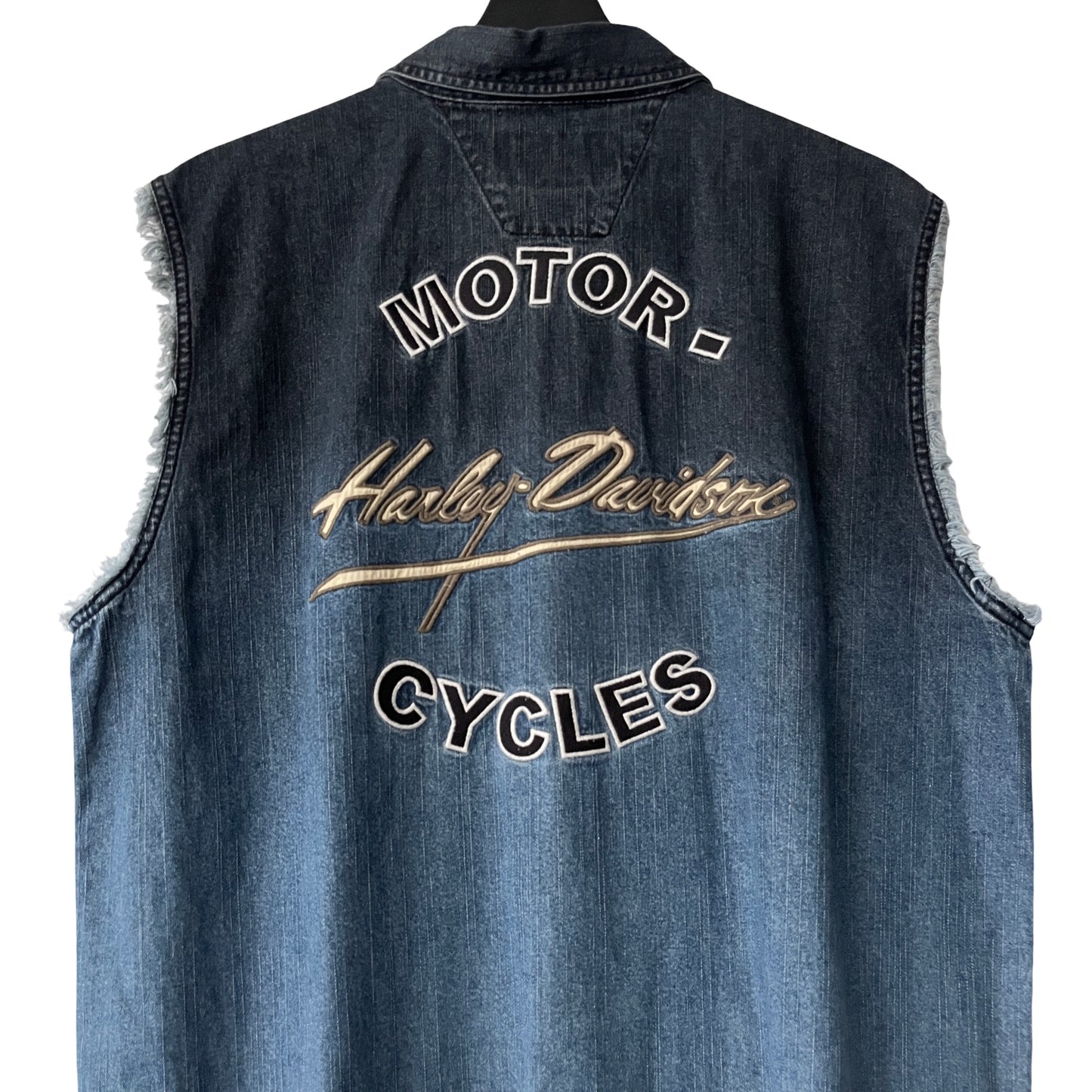 Harley Davidson Cropped Denim Sleeveless Shirt in Tidepool / LARGE