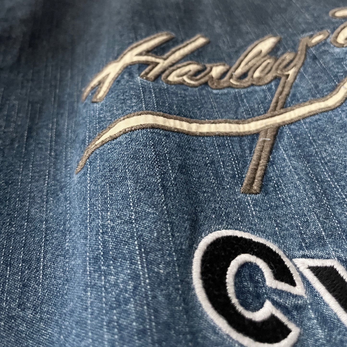 Harley Davidson Cropped Denim Sleeveless Shirt in Tidepool / LARGE