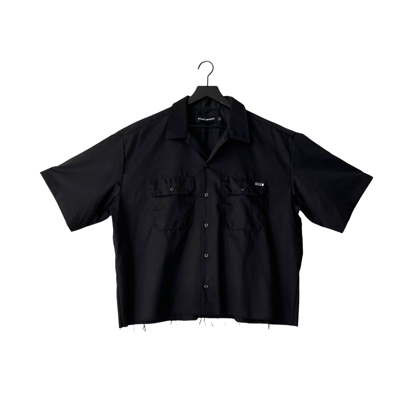 Loose Fit Cropped Work Shirt in Jet Black / MULTIPLE SIZES