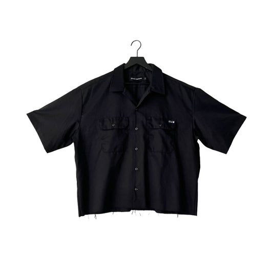 Loose Fit Cropped Work Shirt in Jet Black / MULTIPLE SIZES