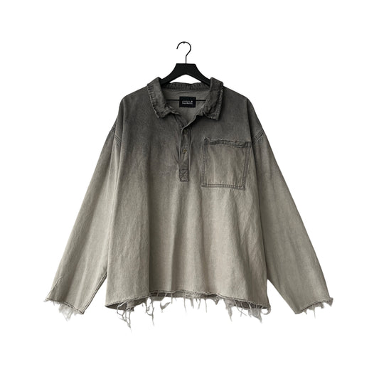 Distressed Denim Anorak Pullover in Cinder / XXL