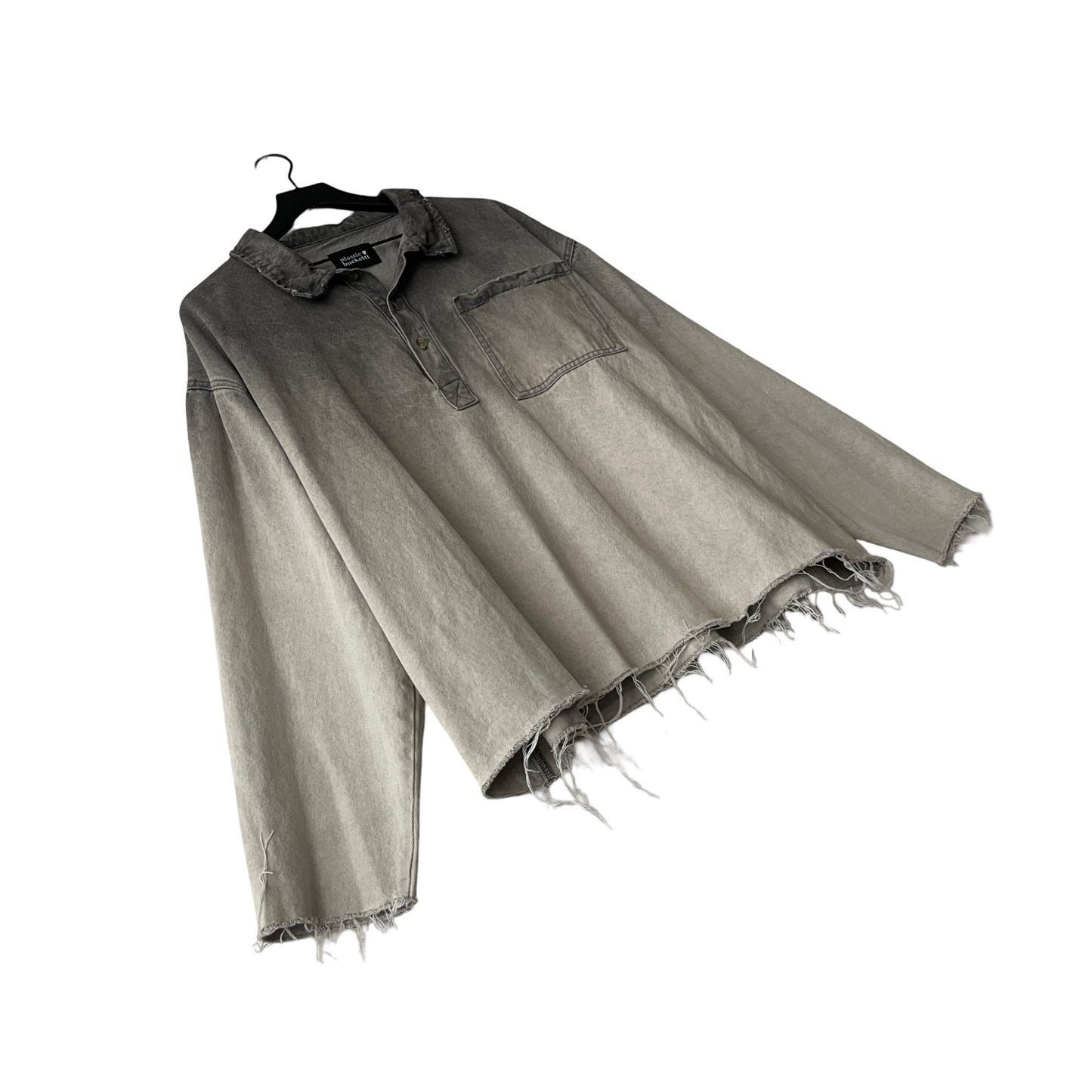 Distressed Denim Anorak Pullover in Cinder / XXL