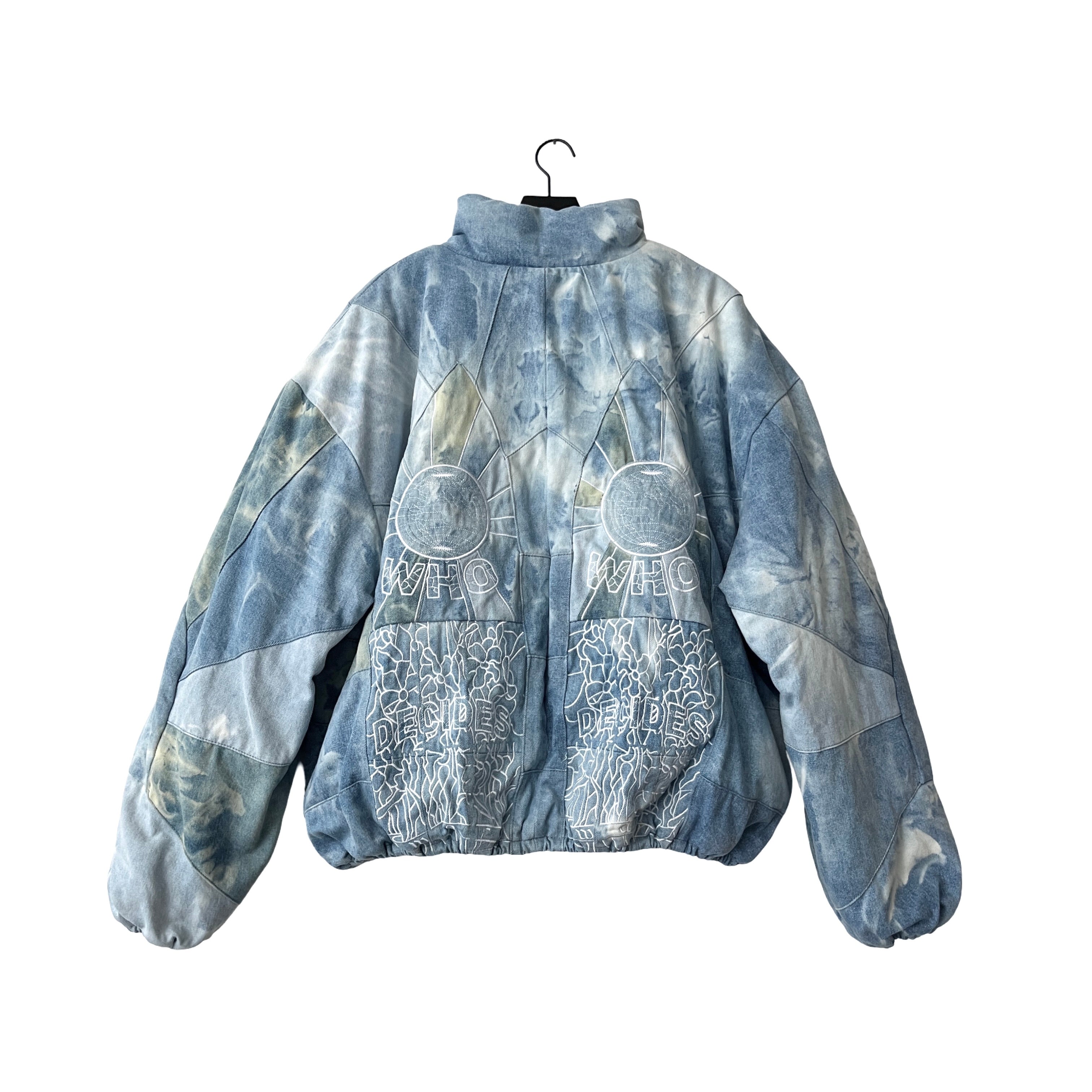 WHO DECIDES WAR デニムジャケット Who Decides War Embroidered Mosaic Denim Puffer Jacket in