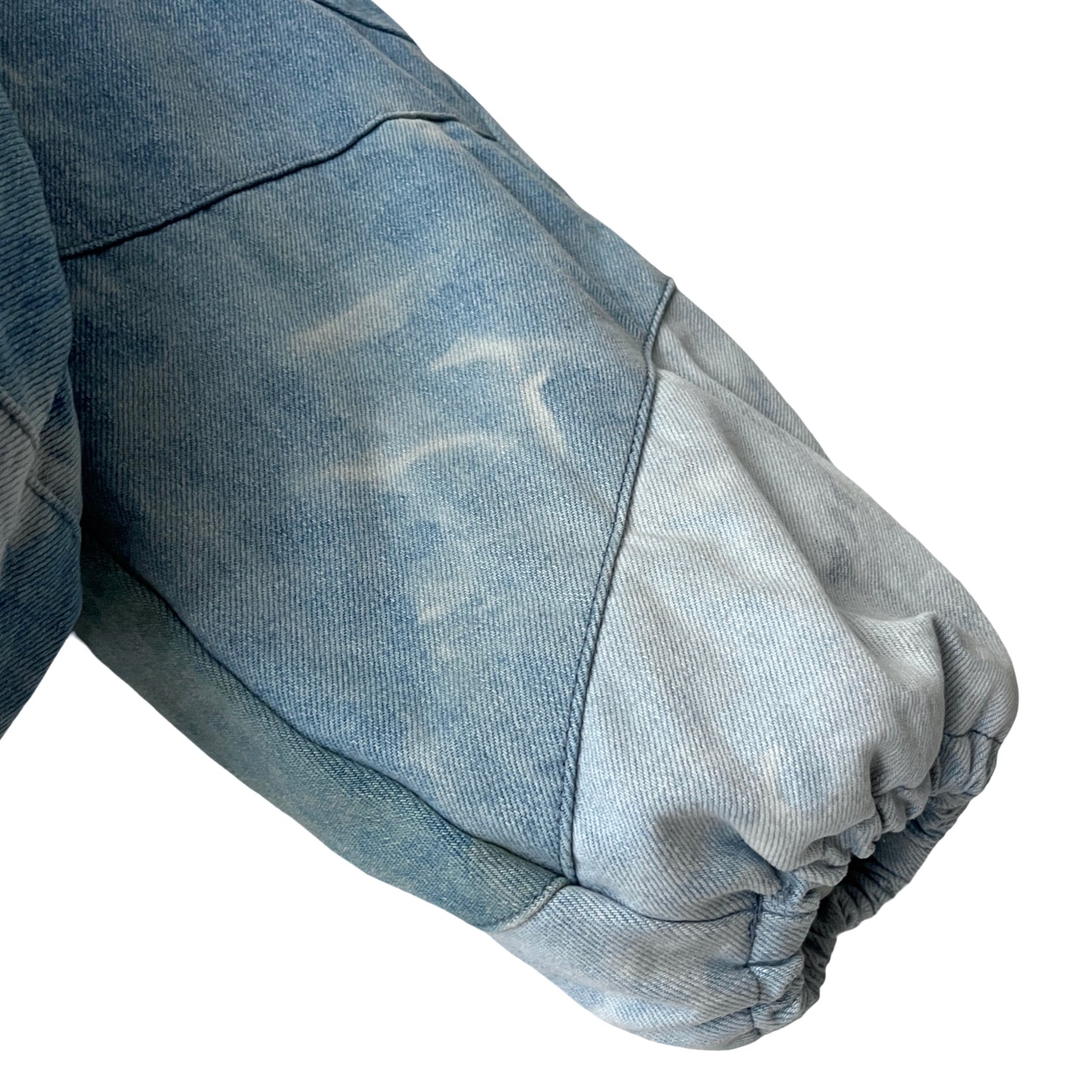 Who Decides War Embroidered Mosaic Denim Puffer Jacket in Firmament / XXL