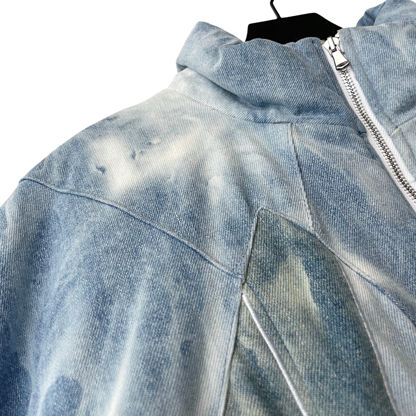 Who Decides War Embroidered Mosaic Denim Puffer Jacket in Firmament / XXL