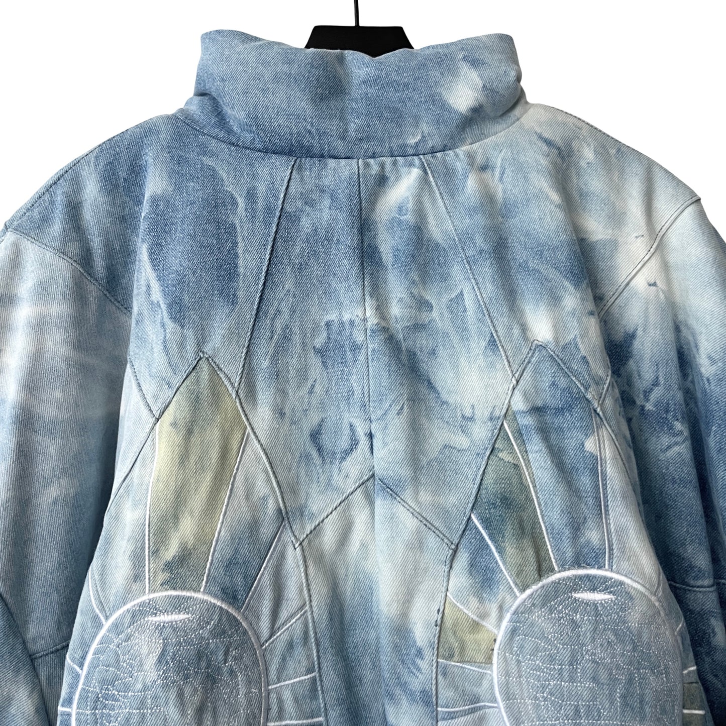 Who Decides War Embroidered Mosaic Denim Puffer Jacket in Firmament / XXL