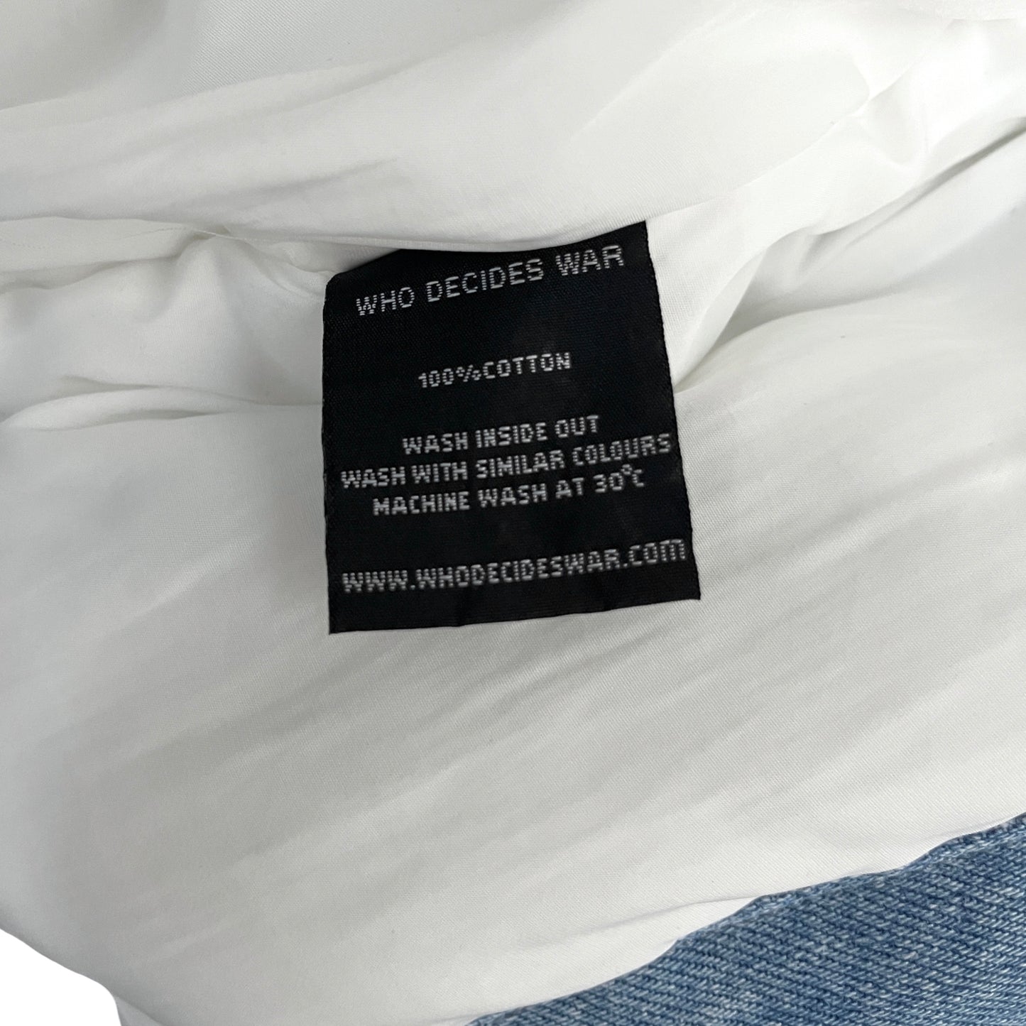 Who Decides War Embroidered Mosaic Denim Puffer Jacket in Firmament / XXL