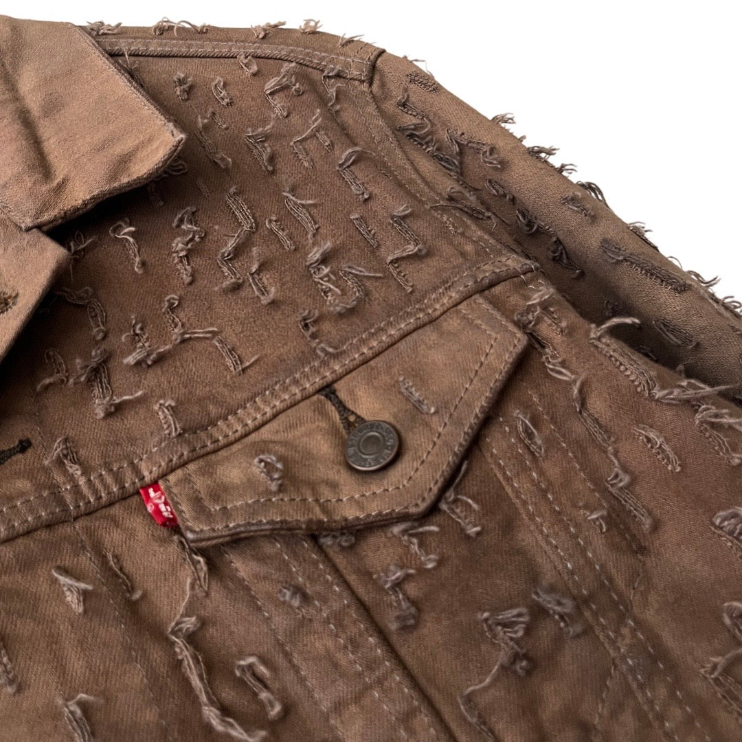 Levi's Denim Trucker Jacket (distressed) in Backwoods / X-SMALL (or Women's Small/Medium)