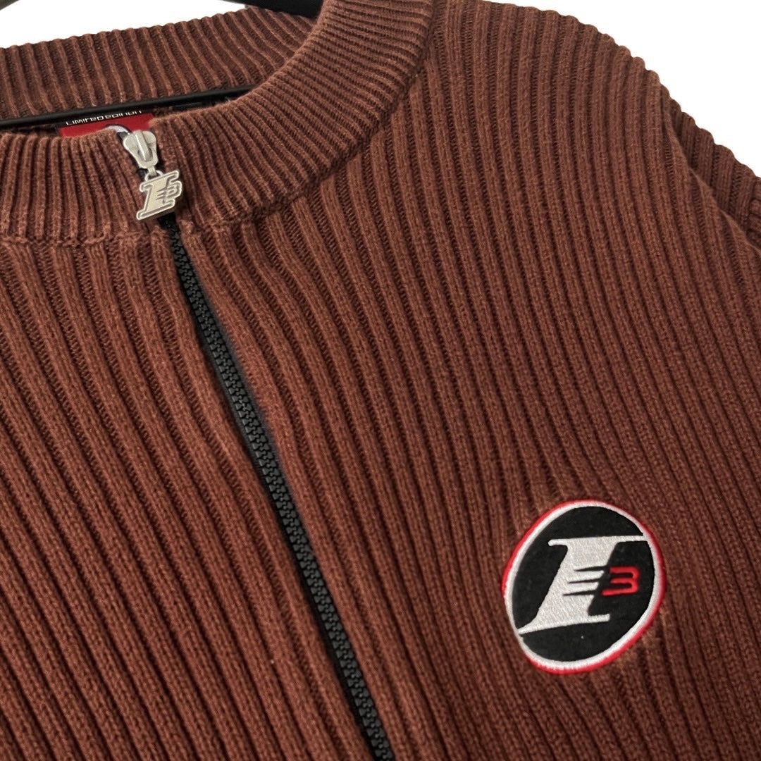 Reebok Allen Iverson Heavyweight Full Zip Knit Cotton Sweater in Tobacco / XXL